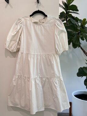 Zara White Puff Sleeve Tiered Mini Dress